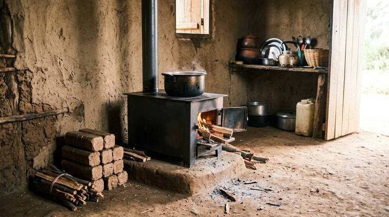 An improved cookstove in a home kitchen
